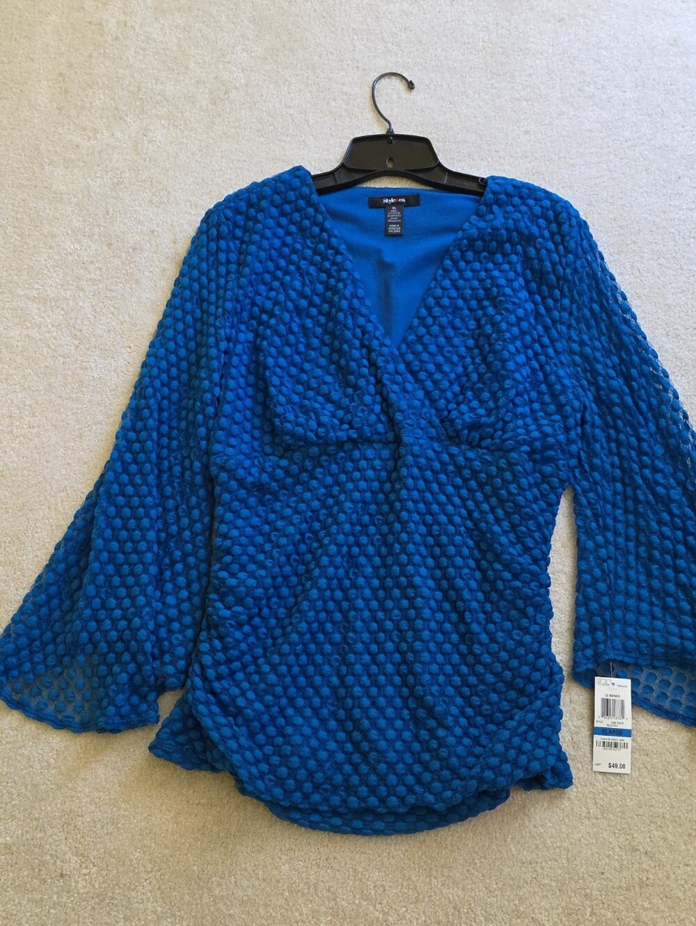 Style & Co. Textured Royal Blue Wrap Blouse